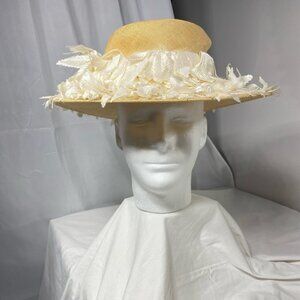 Vintage Jack McConnell Boutique Womens Straw Faux Feathers Hat Costume Parties